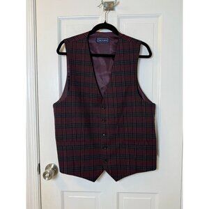 Paul Fredrick Deep Purple Dark Grey Plaid Men's Wool Vest Size 40